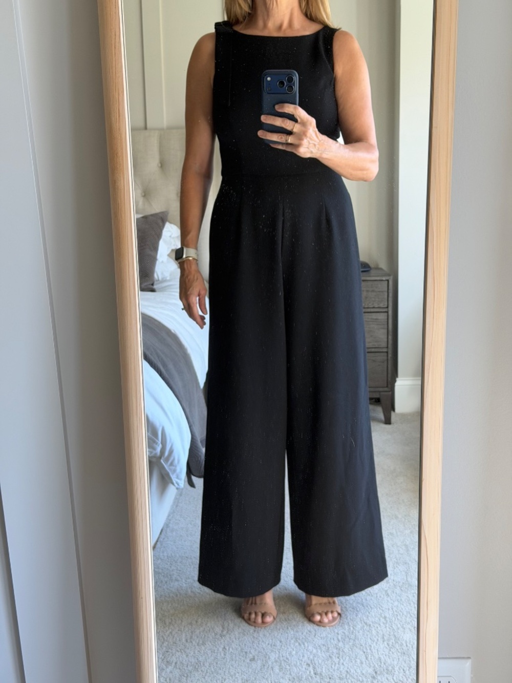 Julia Jordan Black Wide Leg Jumpsuit with Shoulder Bow - Size 8